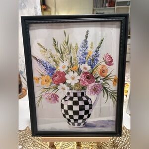 Vibrant Floral Art in Checkered Vase Framed 8x10 Mackenzie Childs type